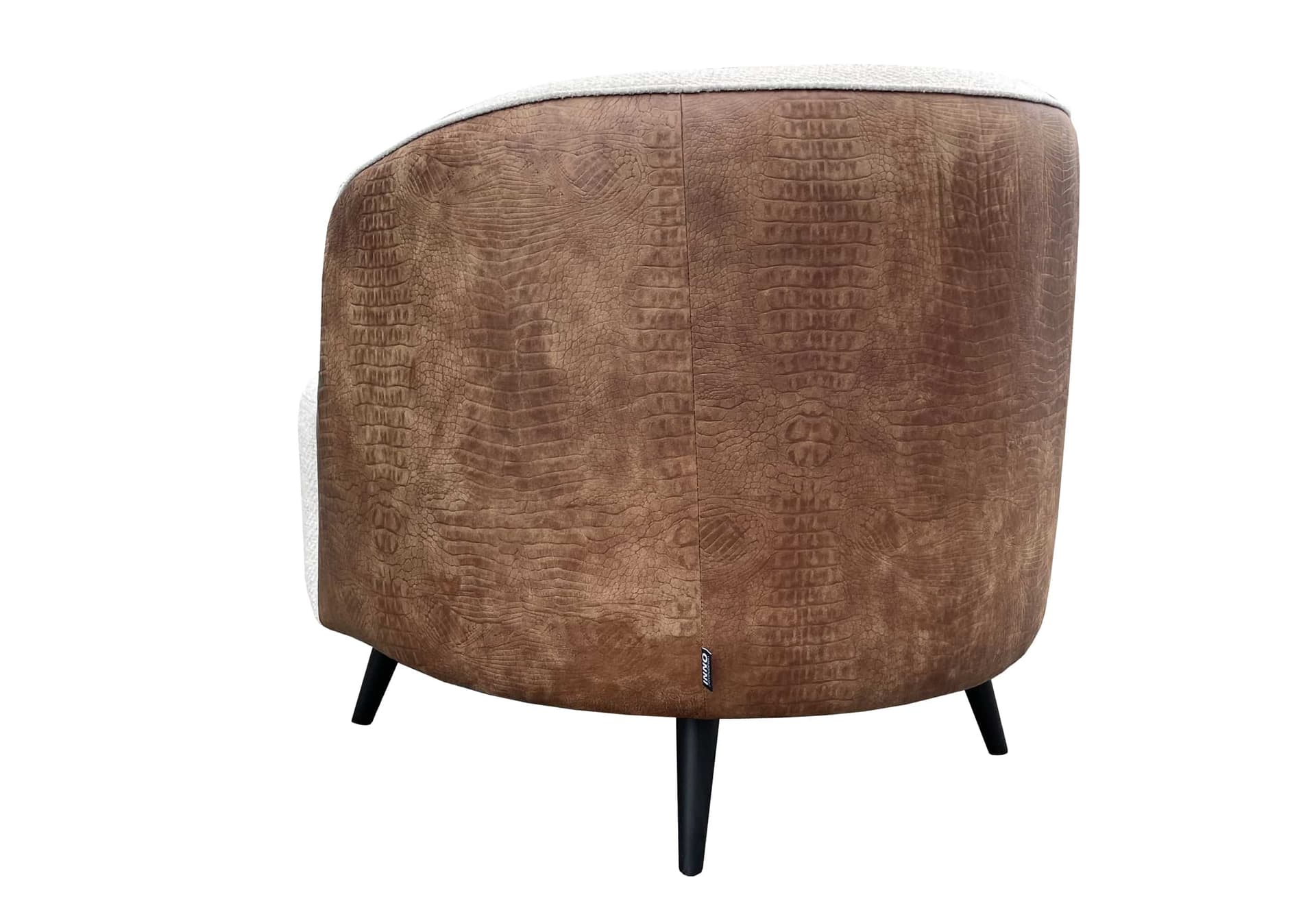 Ronde fauteuil Amy in witte stof met zwarte poten