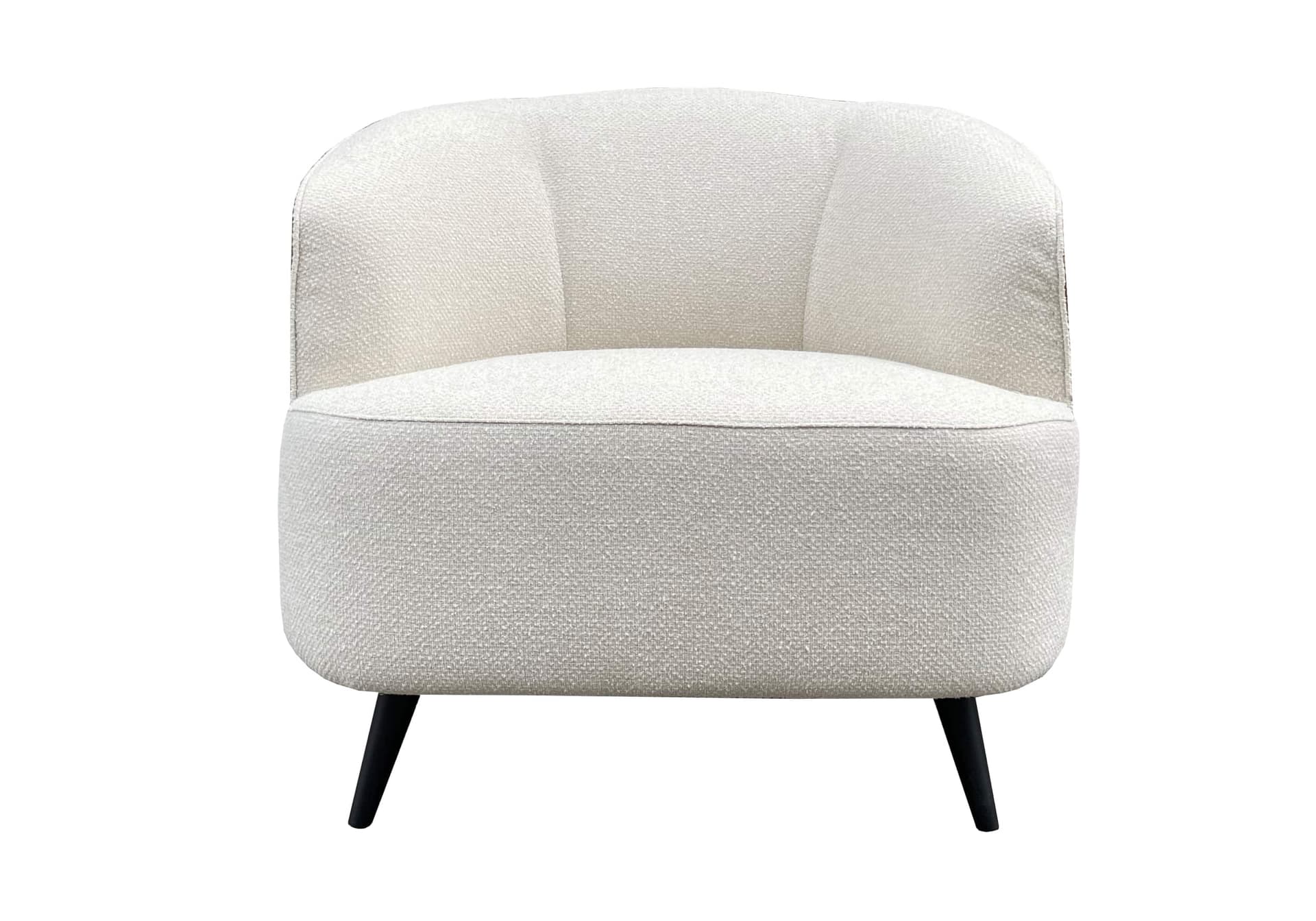 Ronde fauteuil Amy in witte stof met zwarte poten