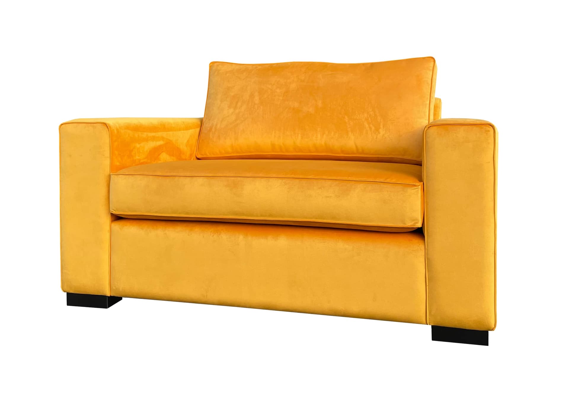 Loveseat in gele stof met zwarte poten