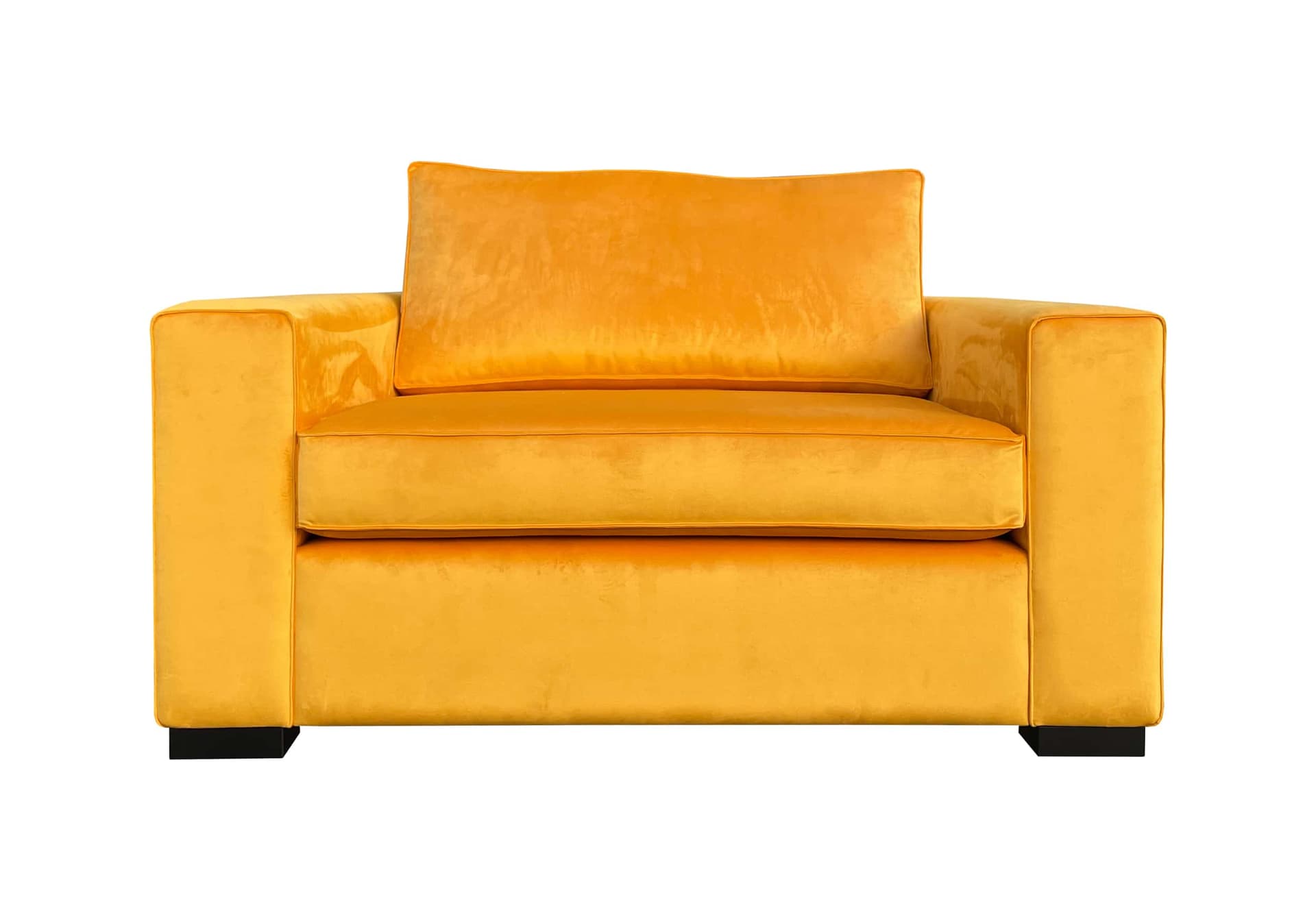 Loveseat in gele stof met zwarte poten