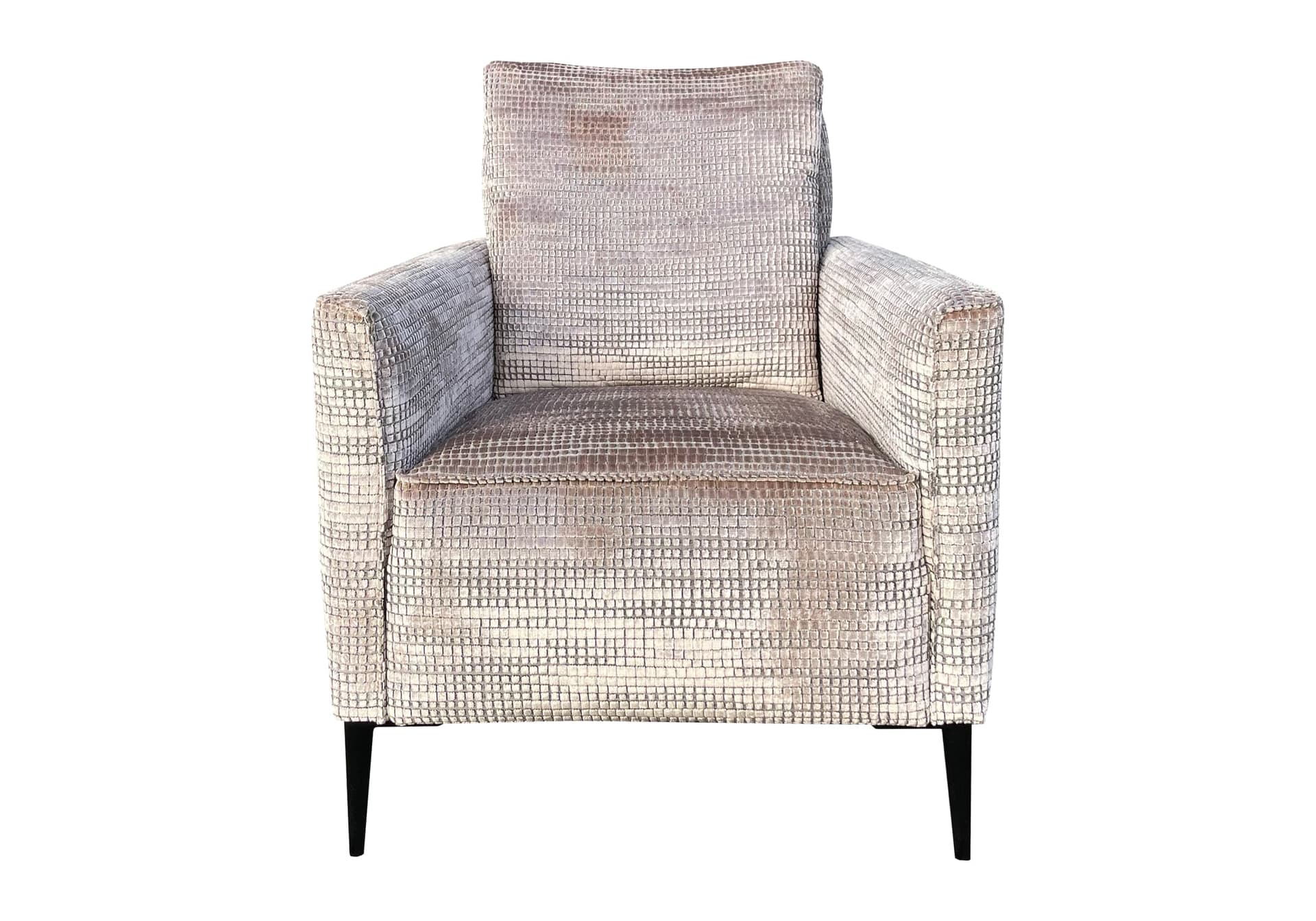 Fauteuil in beige stof met zwarte poten