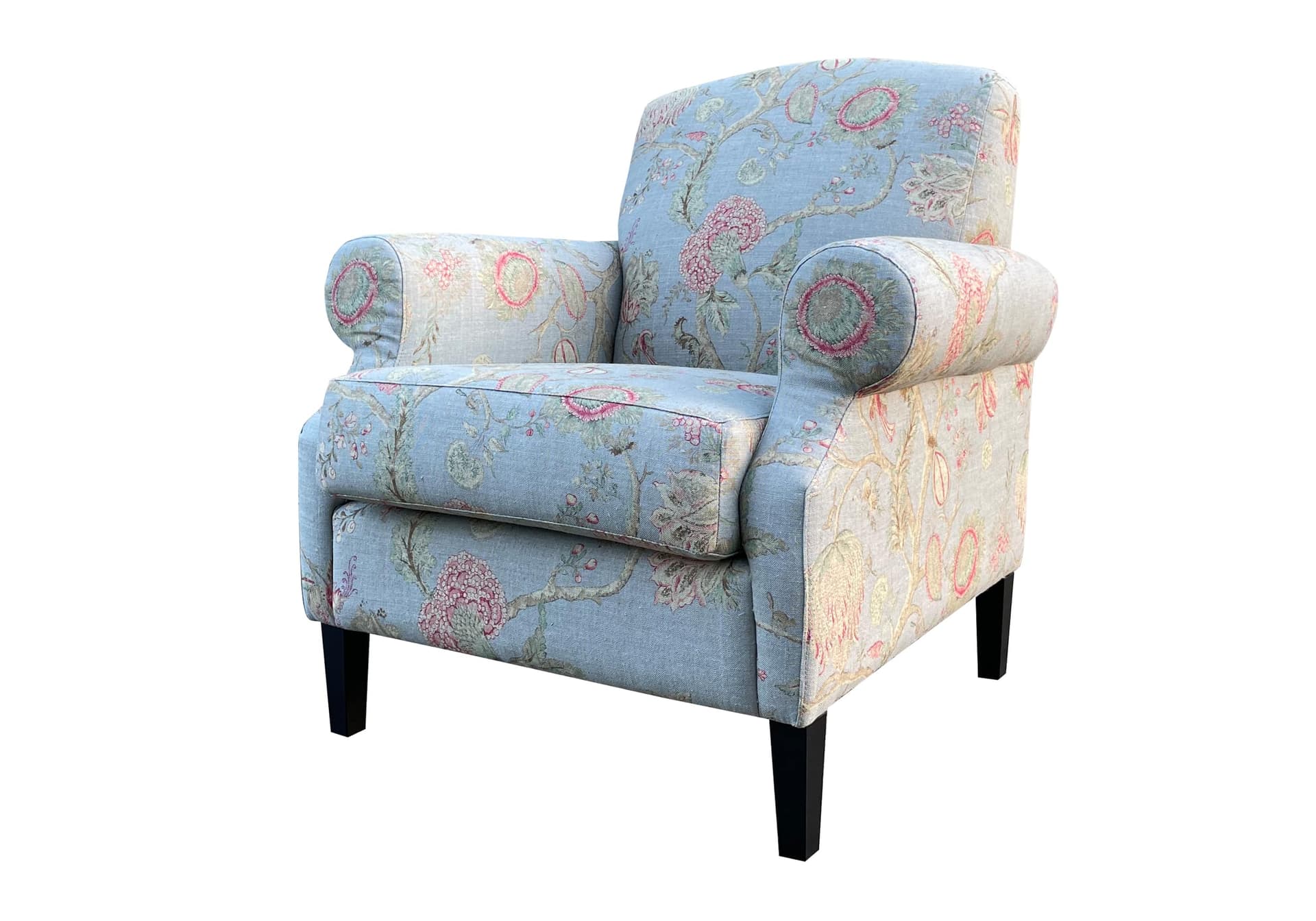 Klassieke fauteuil Elise bloemstof met zwarte poten
