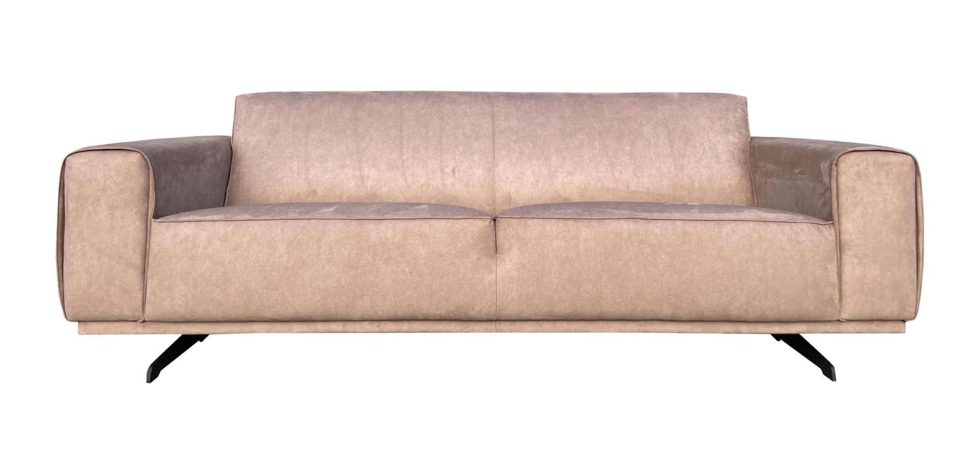 Vooraanzicht van taupe 3-zitsbank Mark met vaste kussens en zwevend design