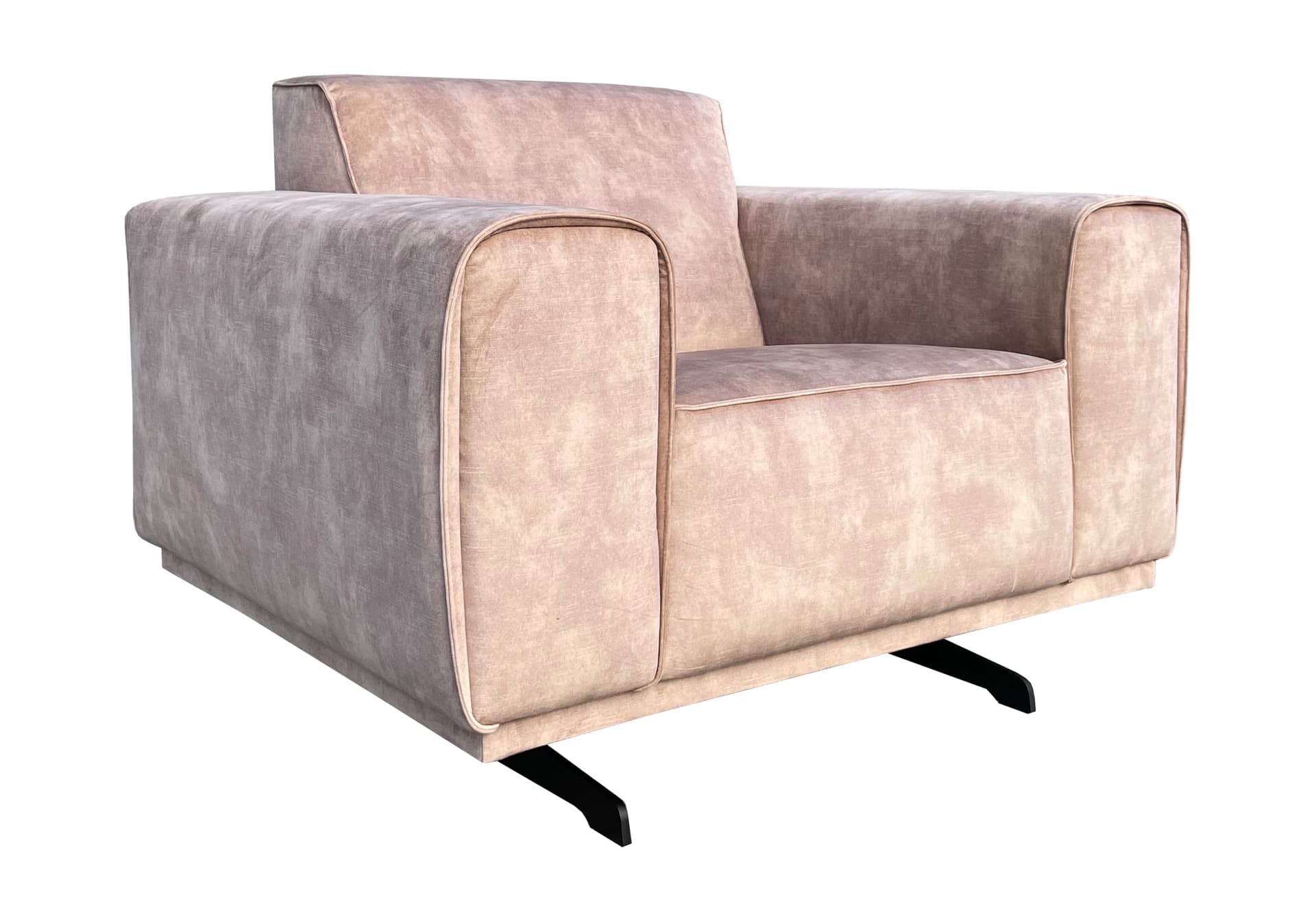 Fauteuil in beige stof met zwarte slede poten