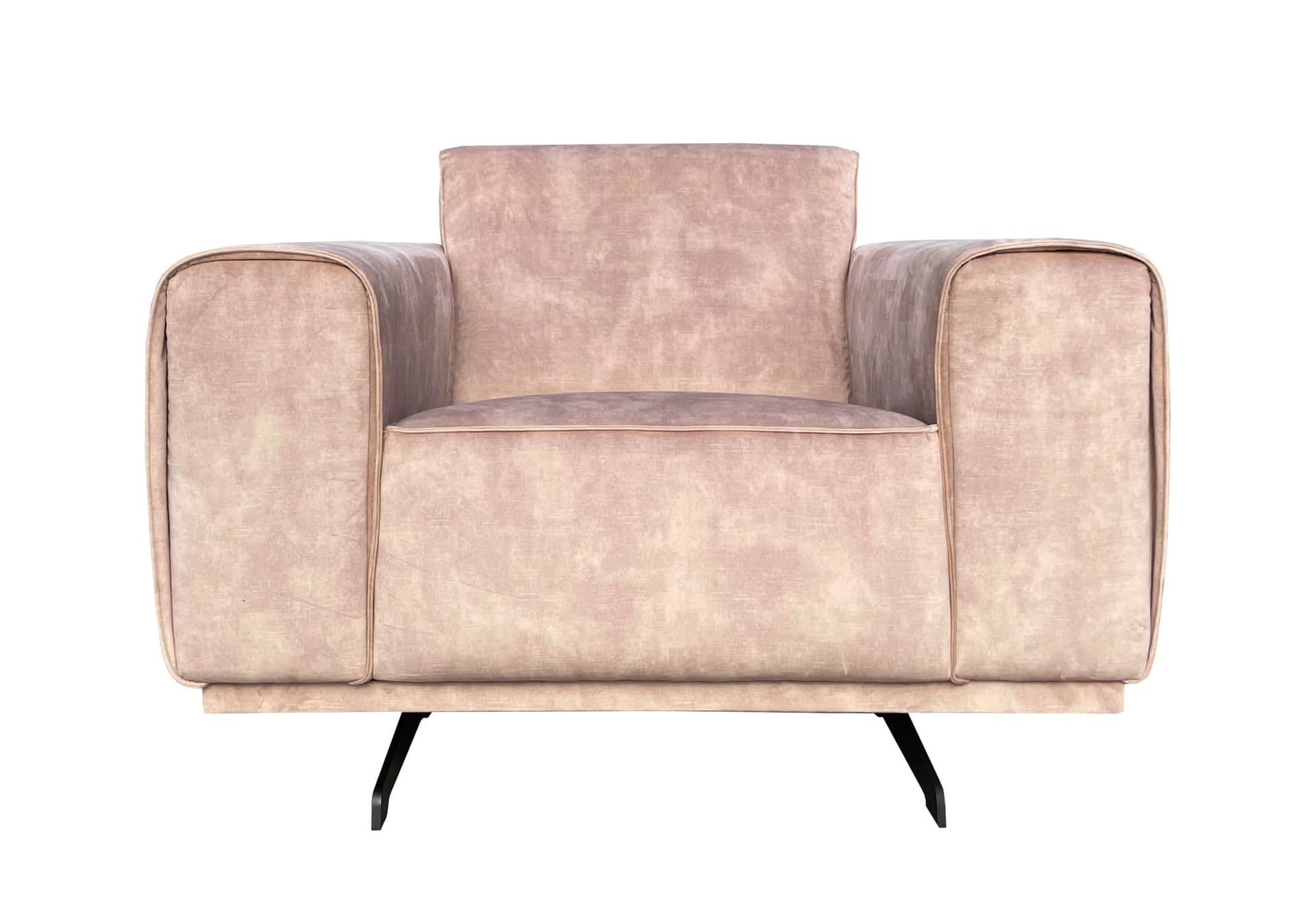 Fauteuil in beige stof met zwarte slede poten