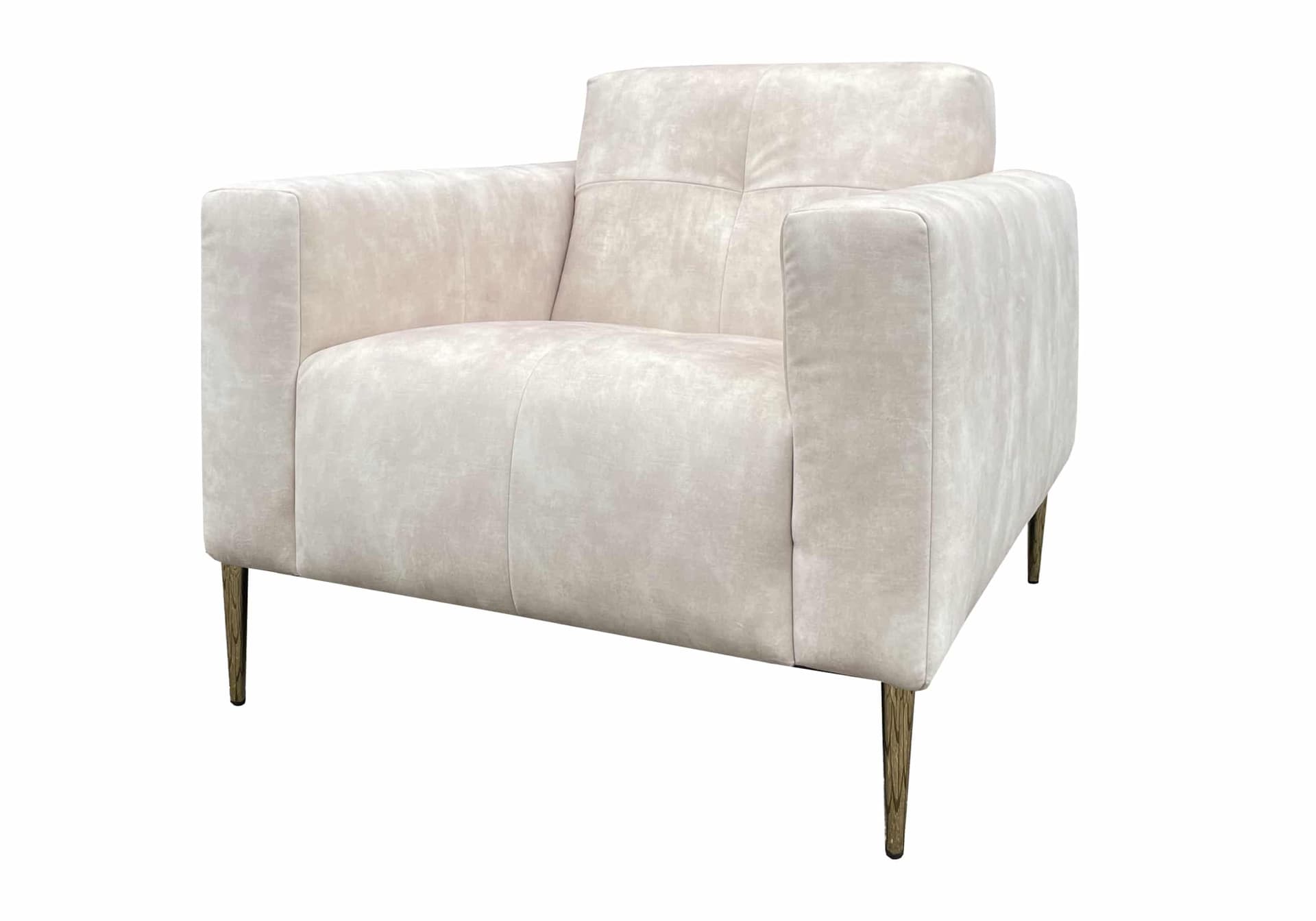Moderne fauteuil velvet Mila in witte velvet stof op gouden poten
