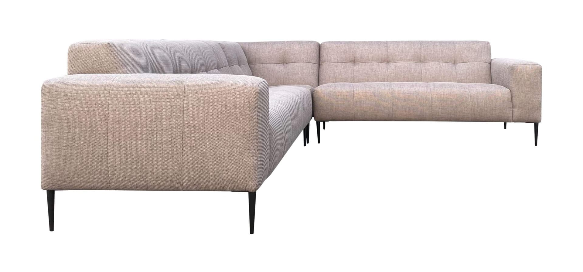 Moderne hoekbank Mila in beige stof met zwarte poten
