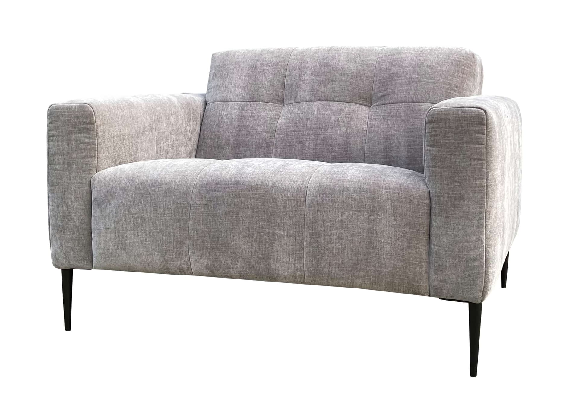 Moderne loveseat Mila in grijze stof met zwarte poten