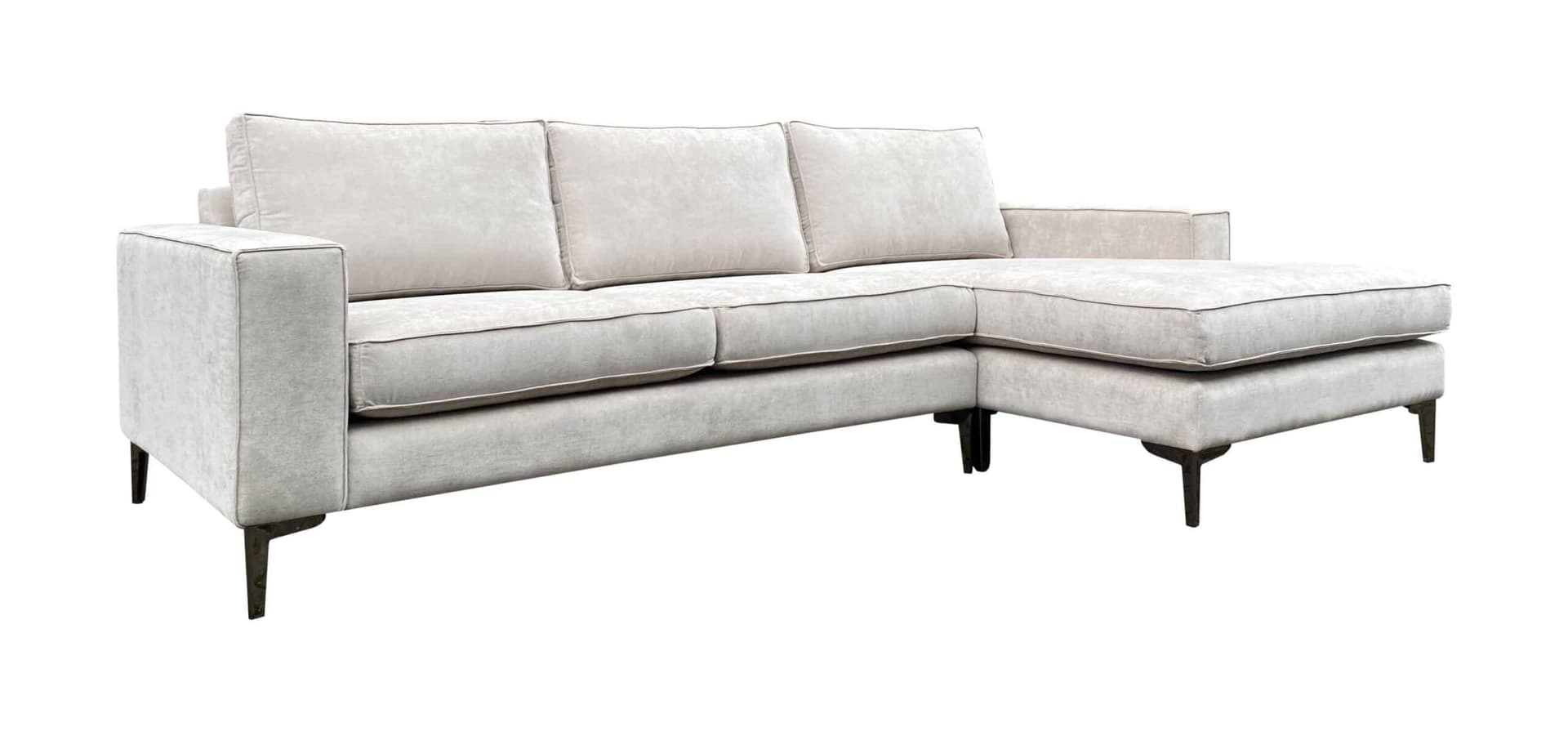 Loungebank Noah chaise longue in witte stof met zwarte poten