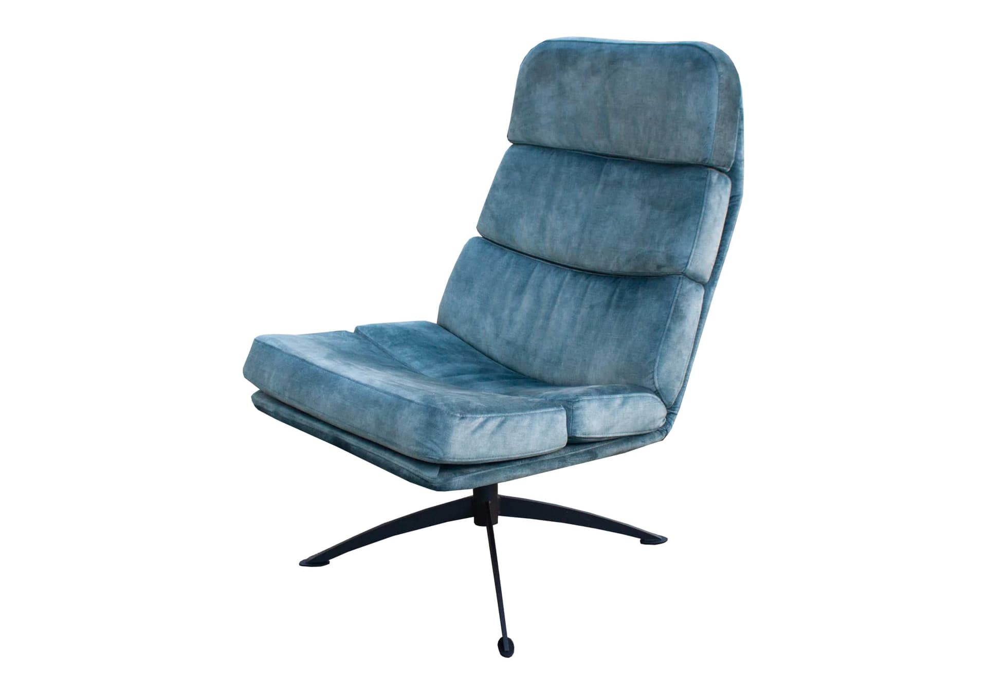 Draaifauteuil Sven in blauwe velvet stof op een zwart onderstel