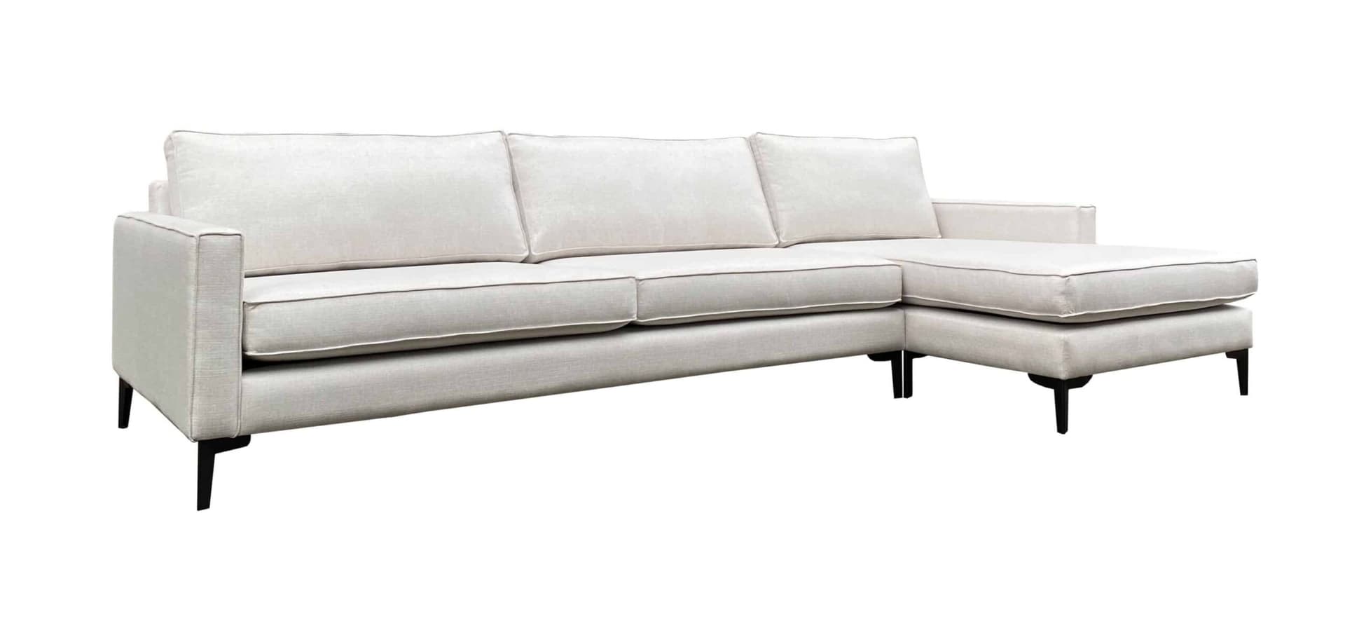 Loungebank Tess chaise longue in witte stof met zwarte poten