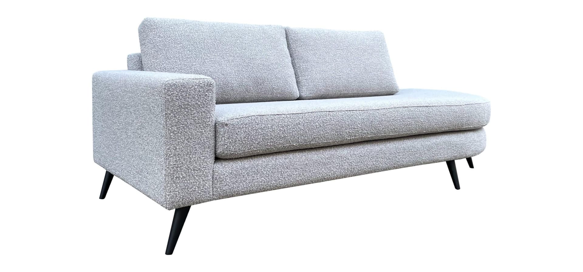 Daybed Noah XL rond in beige bouclé stof op zwarte metalen poot