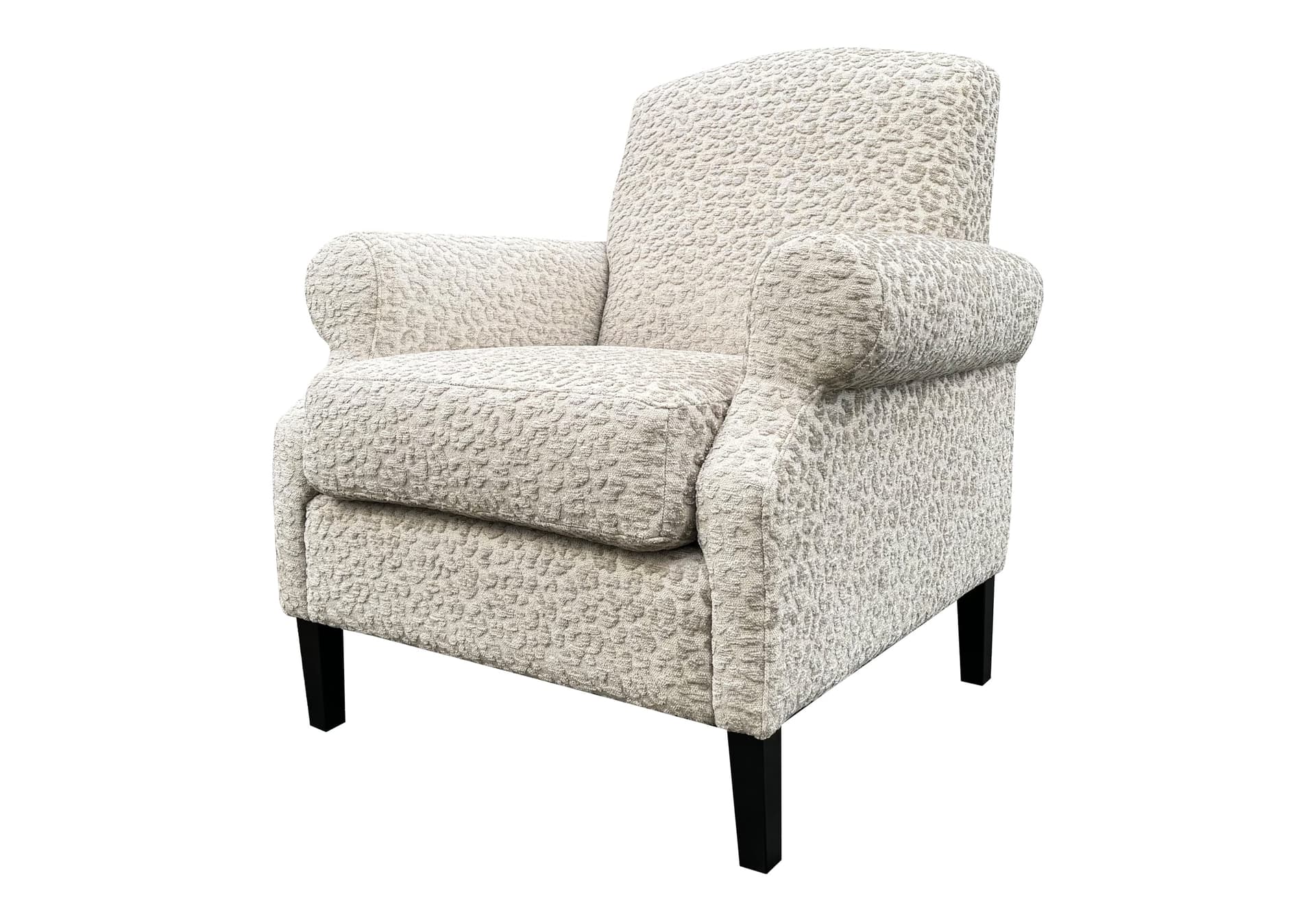 Klassieke fauteuil met ronde arm in beige stof met print