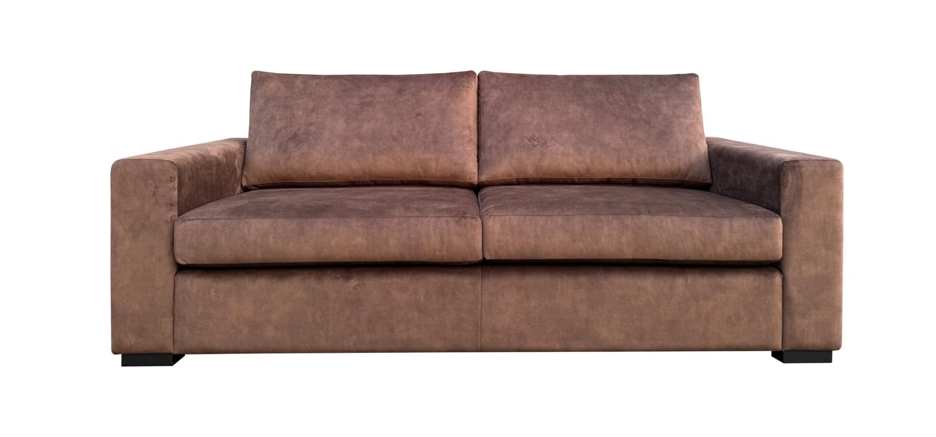 Vooraanzicht donkerbruine 3-zitsbank Daan in velvet stof Adore Tobacco 111