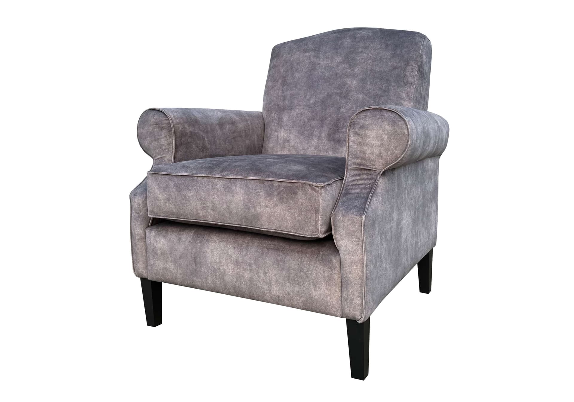 Klassieke fauteuil Elise velvet bekleed in Adore Darkgrey 68 met zwarte poten