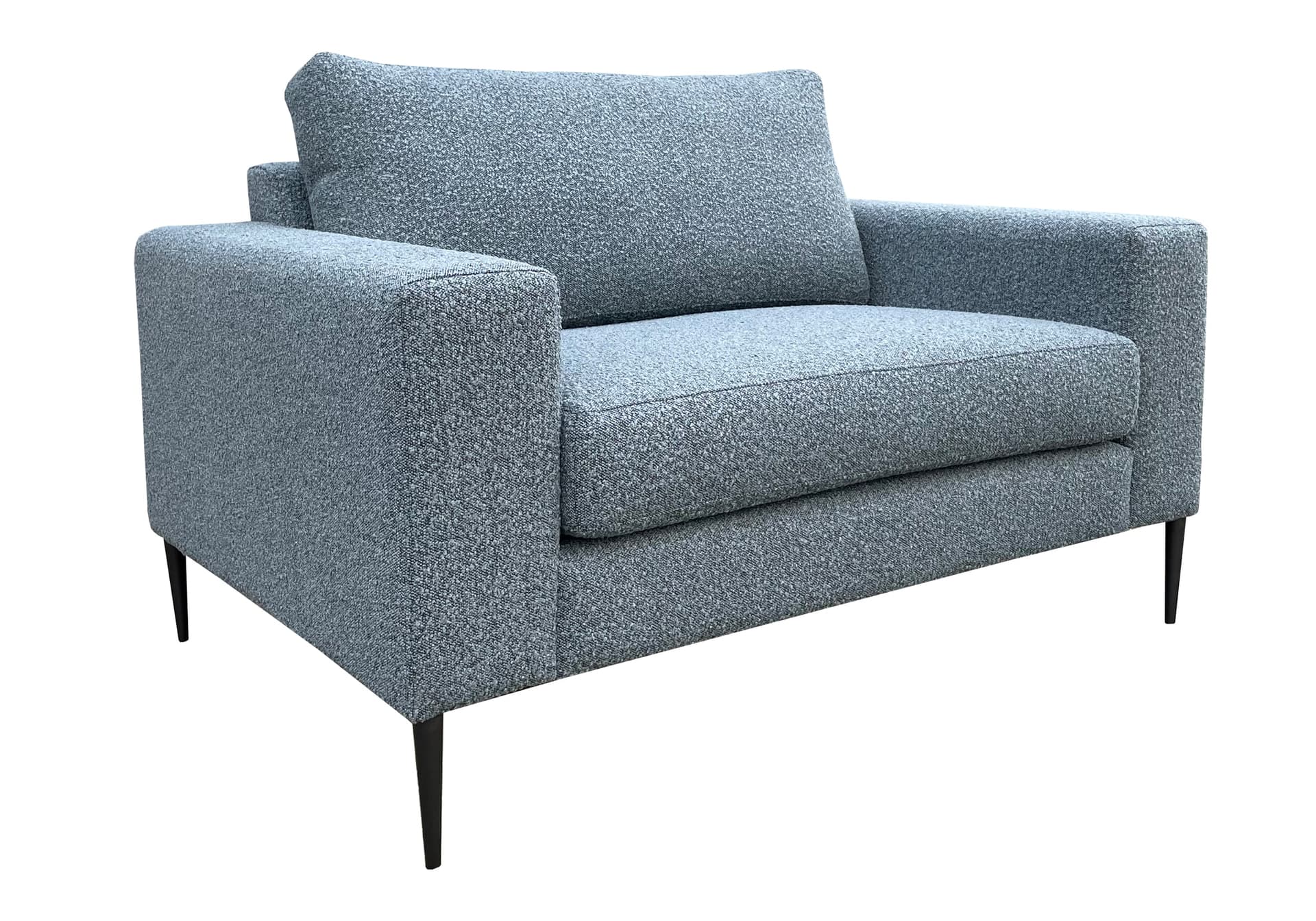 Bouclé loveseat Noah in blauwe bouclé stof Ascot met zwarte poten