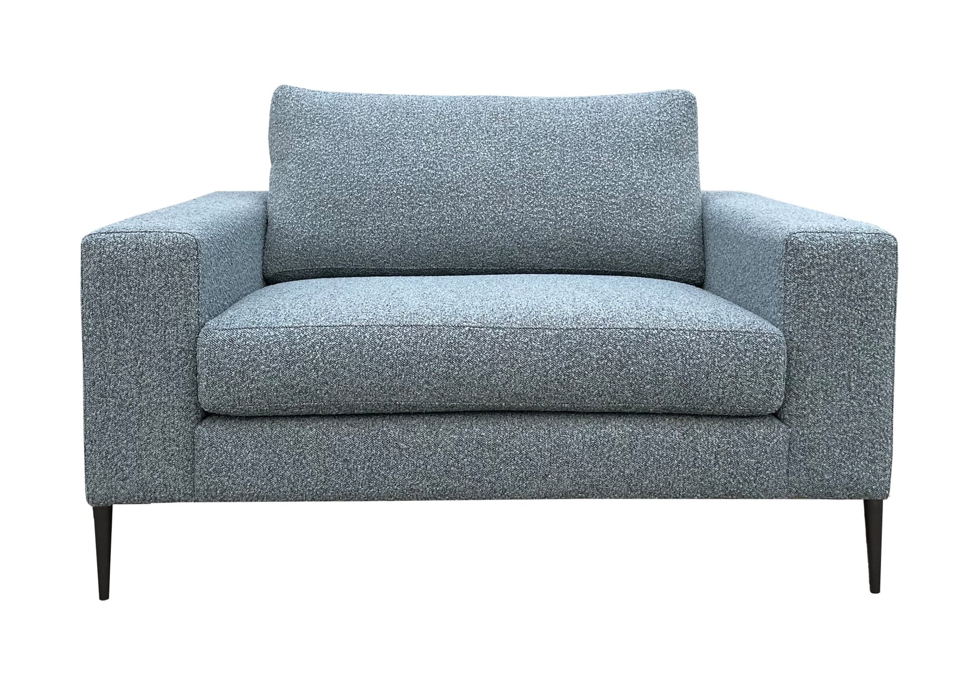 Bouclé loveseat Noah in blauwe bouclé stof Ascot met zwarte poten