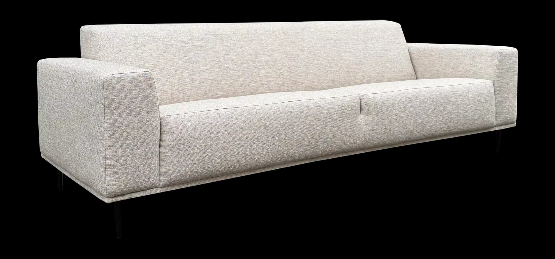 Zijaanzicht witte 4-zitsbank Mees met zwarte poten en tijdloos design