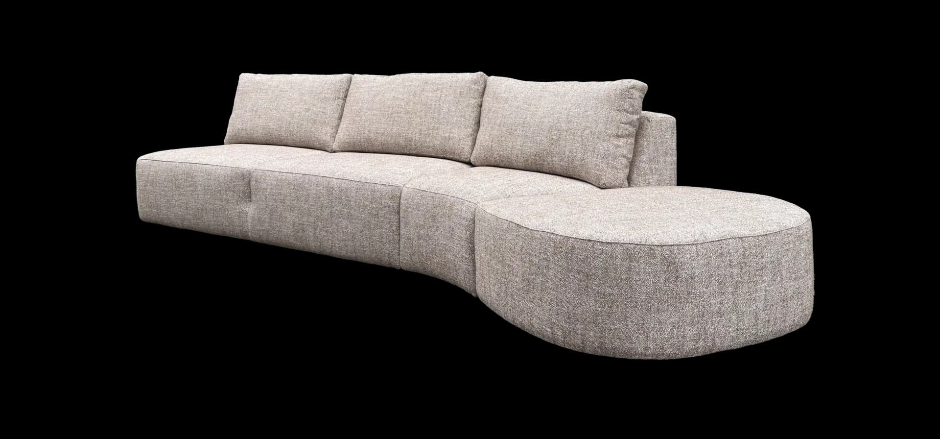 Organische Mae loungebank vrijstaand met zachte lijnen en modern design in bruine stof