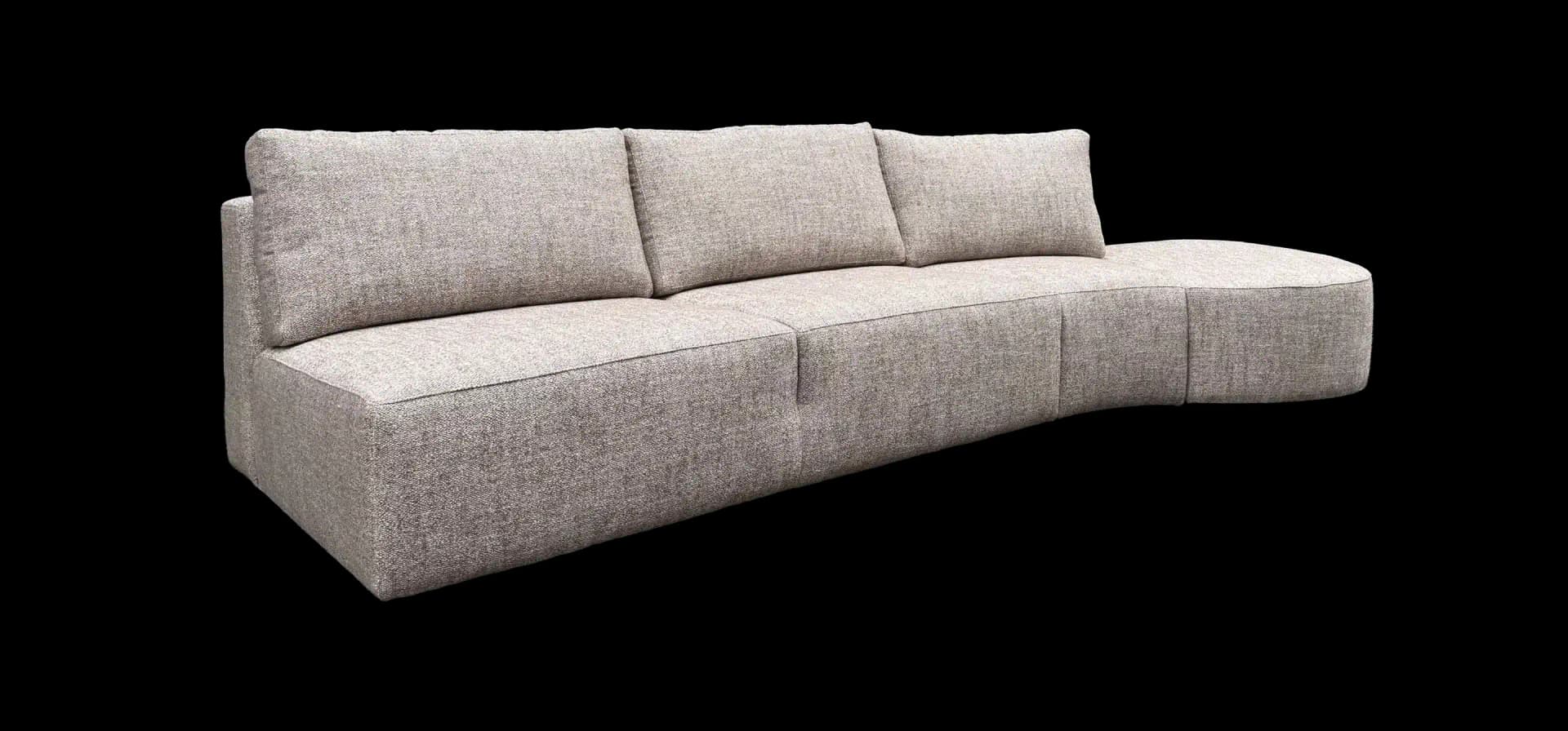 Modulaire Mae loungebank in lichtbruine stof met ronde vormen en comfortabele zit