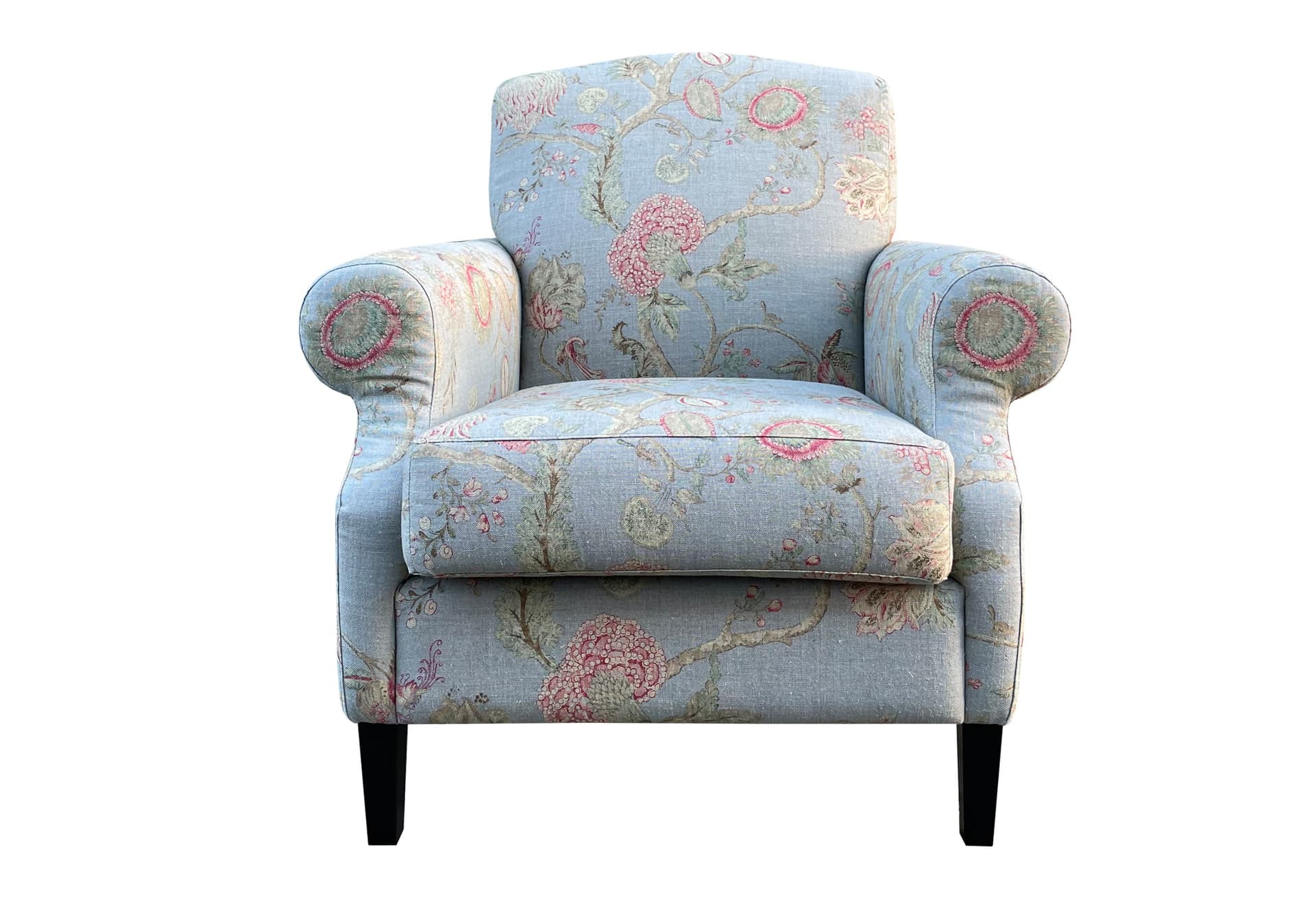 Klassieke fauteuil Elise bloemstof met zwarte poten