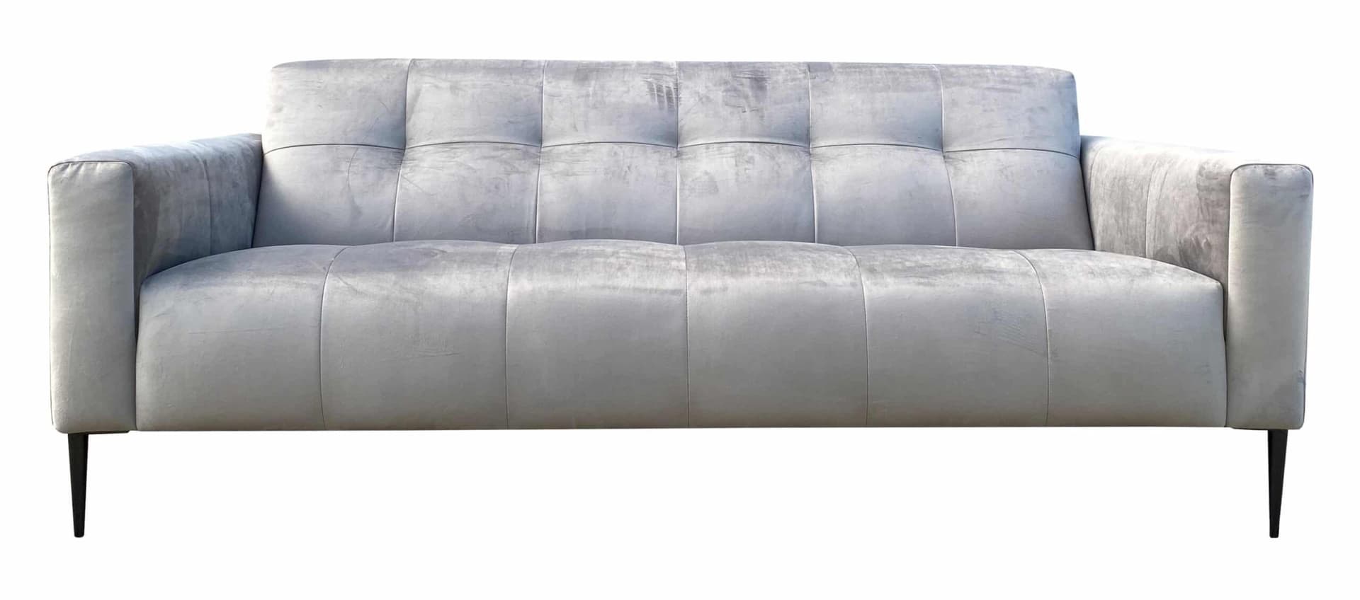 Grijze 3-zitsbank Mila in velvet stof Paris Anthraciet met metalen poten