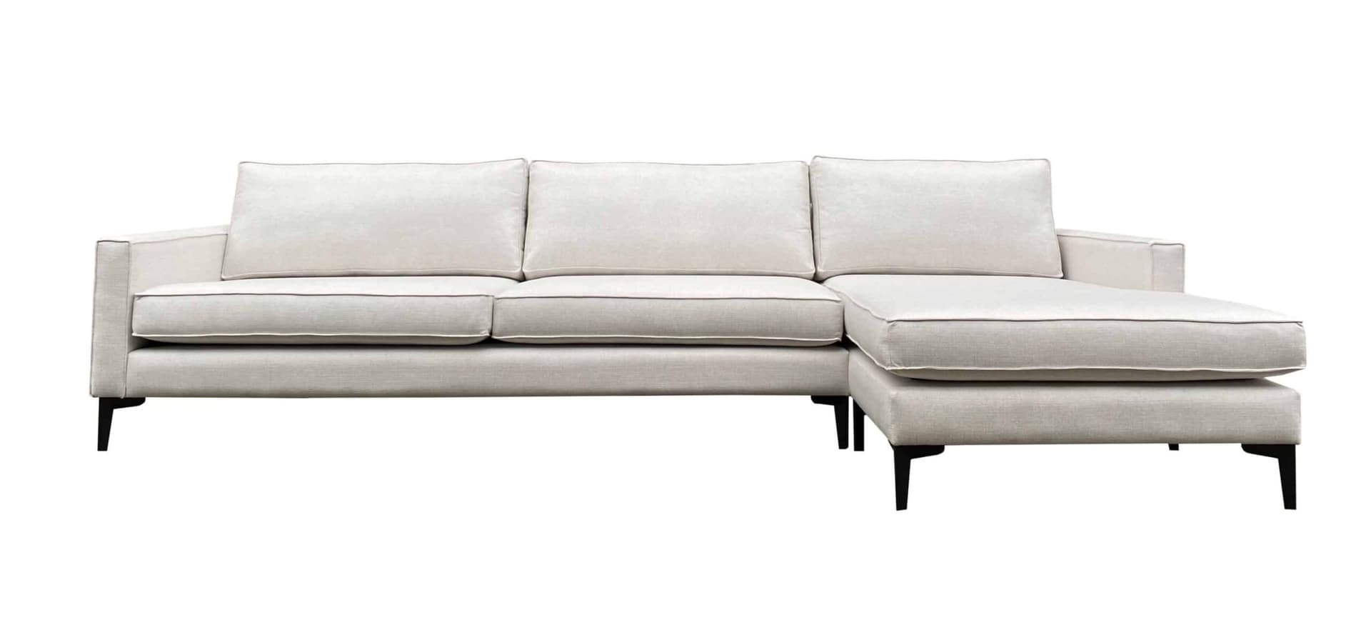 Loungebank Tess chaise longue in witte stof met zwarte poten
