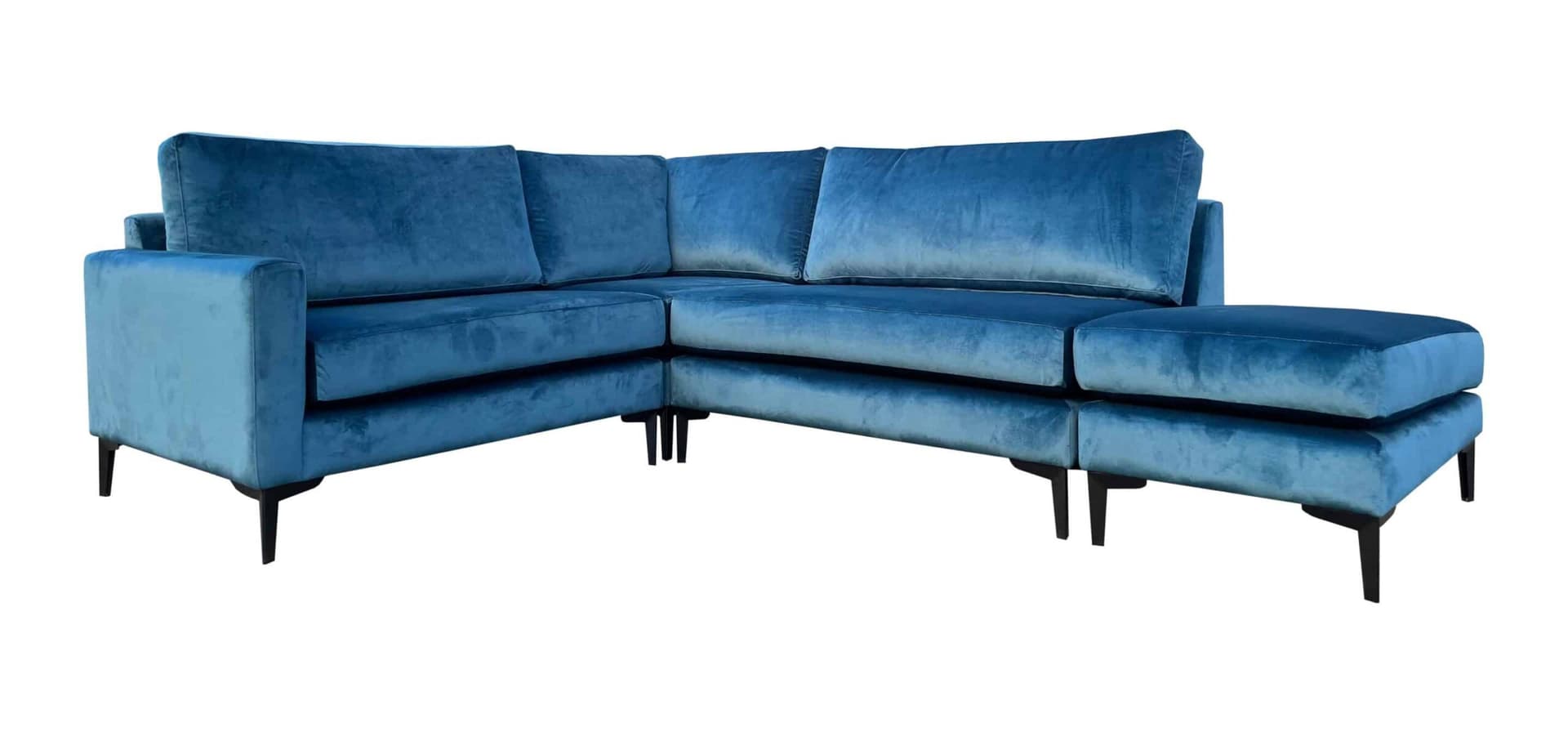 Elementenbank Tess velvet in blauwe stof Moss met zwarte poten