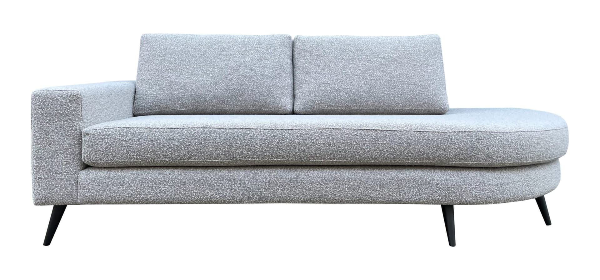 Daybed Noah XL rond in beige bouclé stof op zwarte metalen poot
