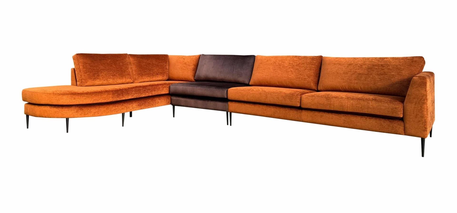 Elementenbank Zoë ronde ottomane in cognac kleur met zwarte poten