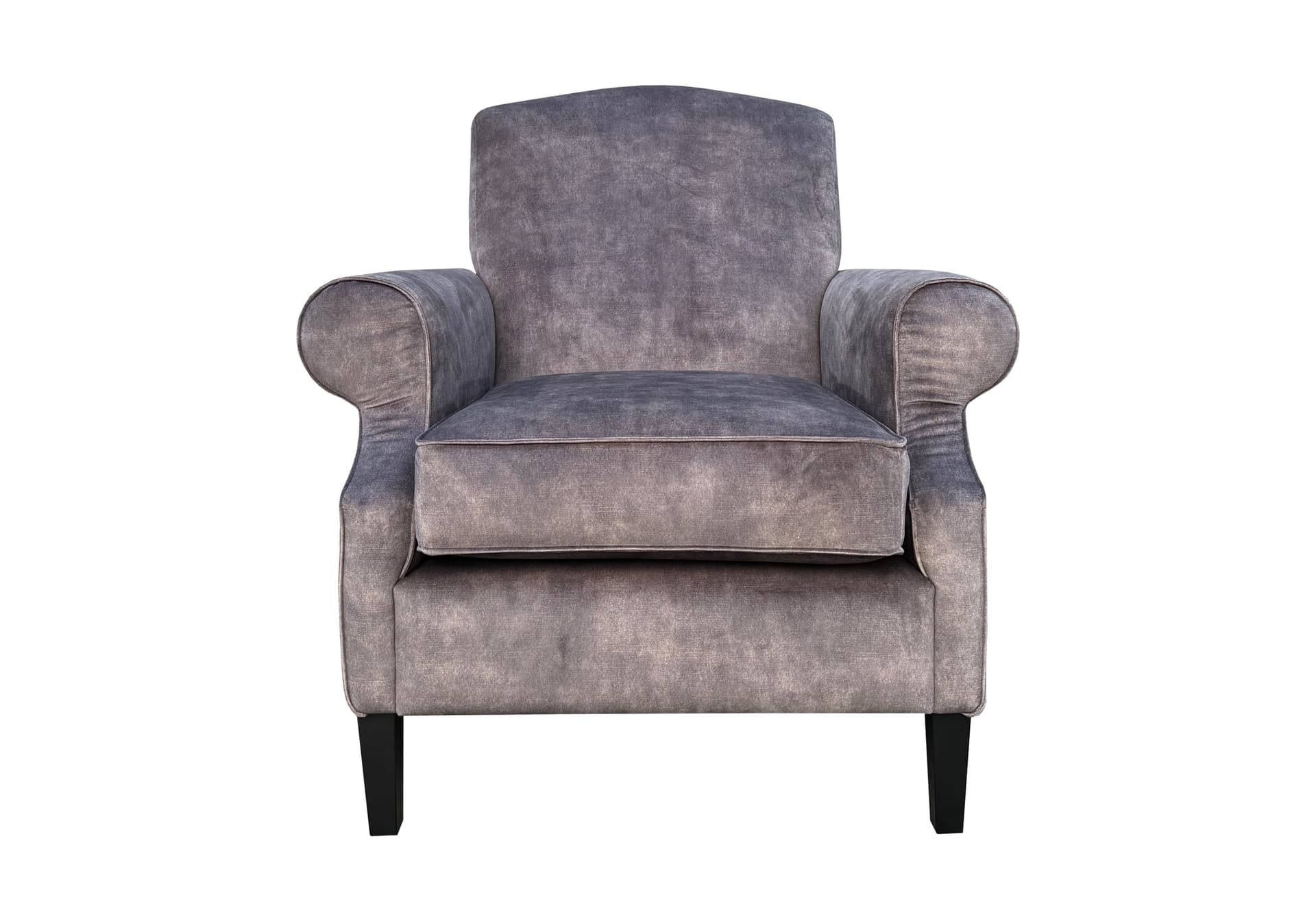 Klassieke fauteuil Elise velvet bekleed in Adore Darkgrey 68 met zwarte poten