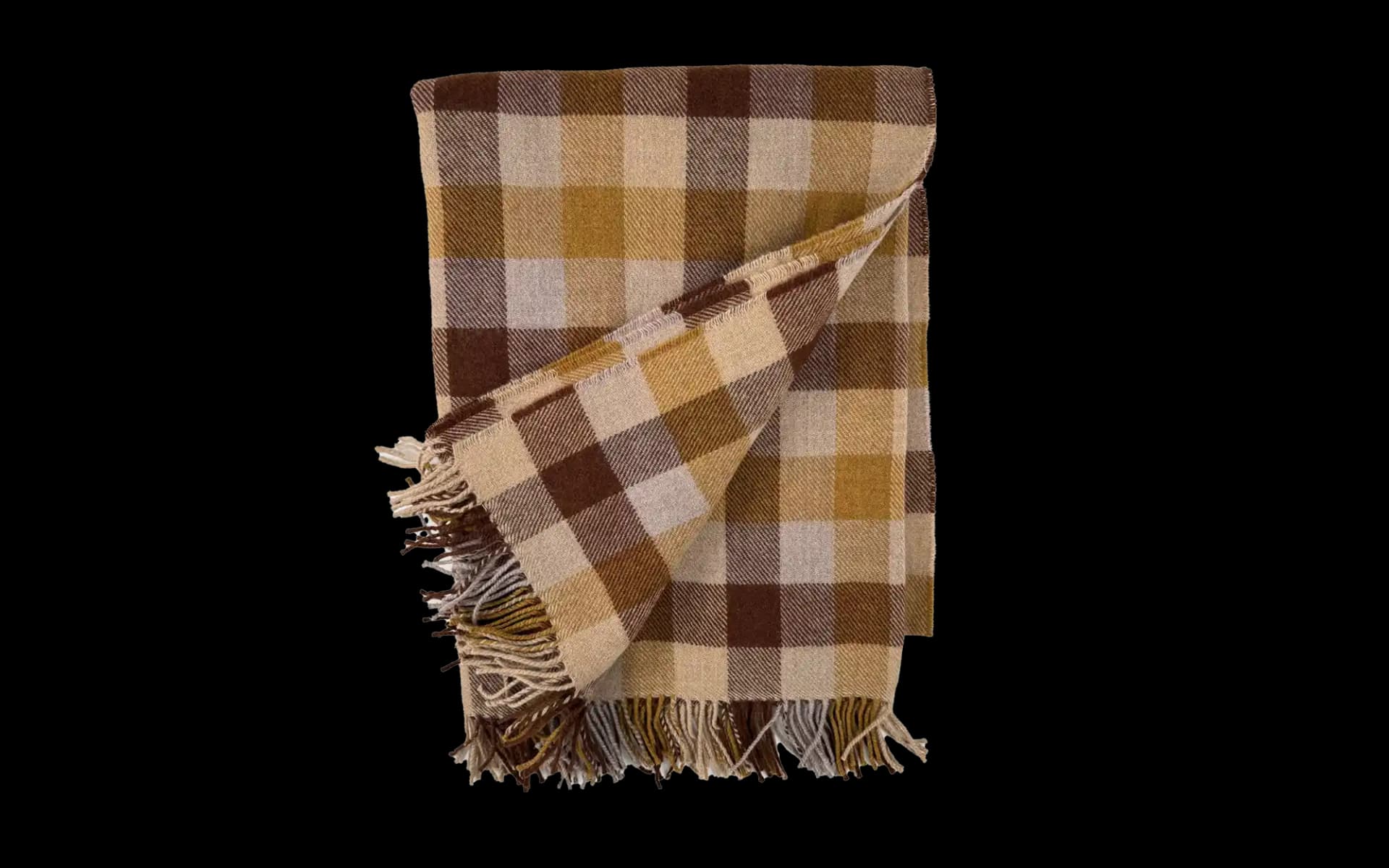 Opengeklapte geruite plaid caramel oker bruin