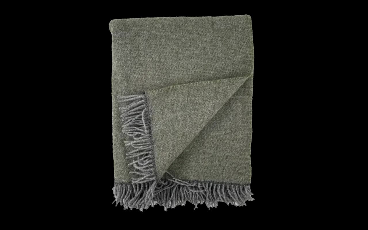 Luxe wollen plaid 200 x 145 cm donkergroen, opengespreid