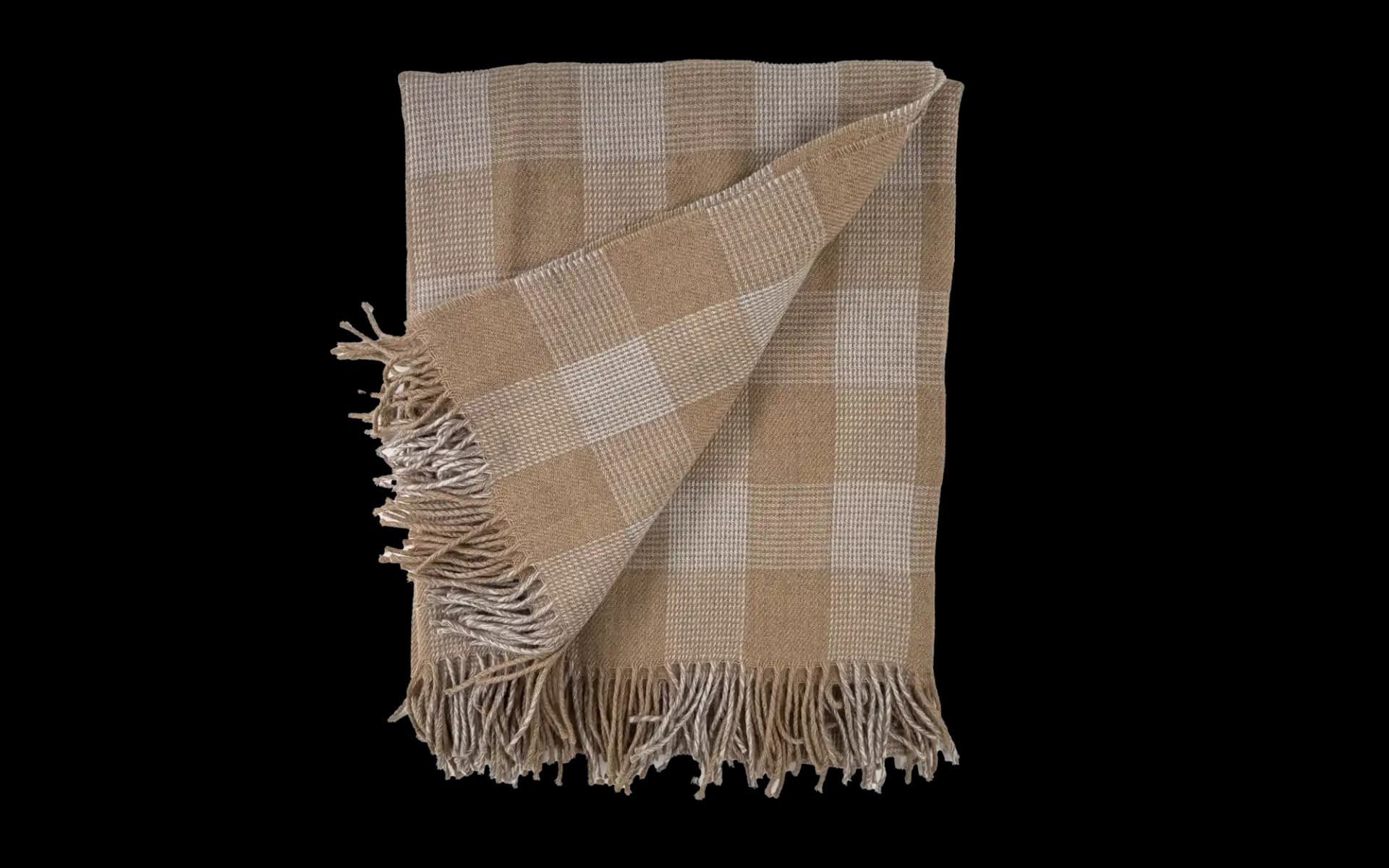 Opengeslagen geruite plaid 200 x 145 cm in zand en beige tinten