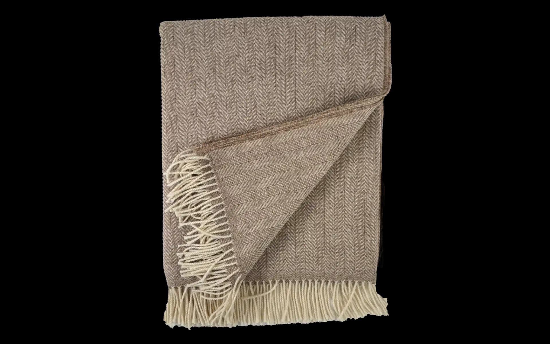 Luxe wollen plaid 200 x 145 cm lichtbruin, open en uitgespreid