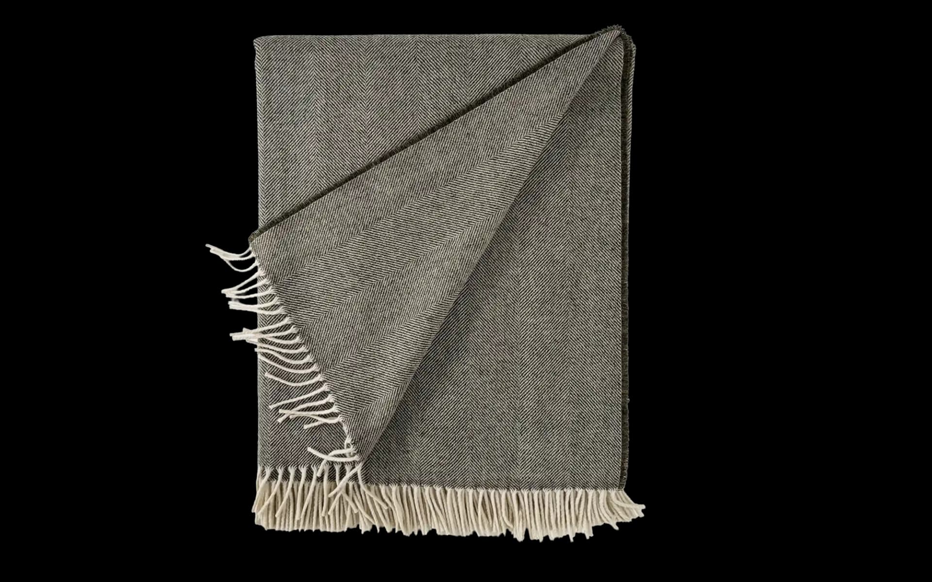 Donkergroene merino wollen plaid 200 x 145 cm met luxe uitstraling